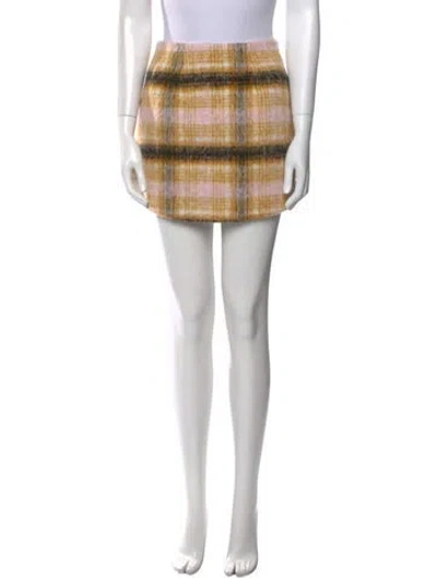 Pre-owned For Love & Lemons Plaid Print Mini Skirt W/ Tags In Yellow