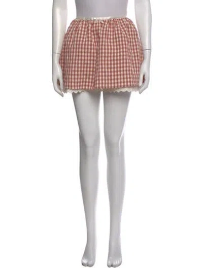 Pre-owned For Love & Lemons Plaid Print Mini Skirt In White