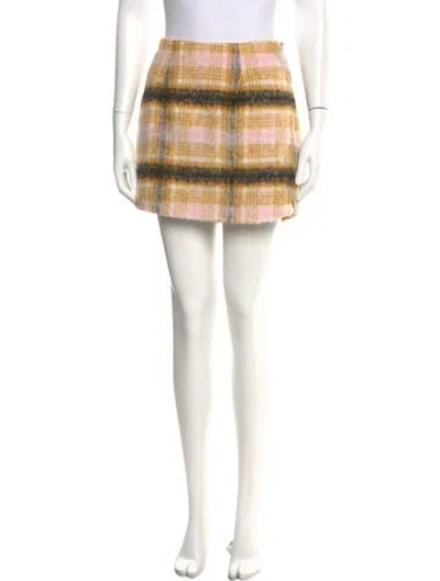 Pre-owned For Love & Lemons Plaid Print Mini Skirt In Yellow