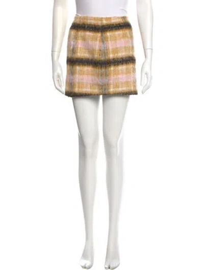 Pre-owned For Love & Lemons Plaid Print Mini Skirt In Yellow