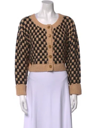 Pre-owned For Love & Lemons Plaid Print Scoop Neck Sweater In Neutral