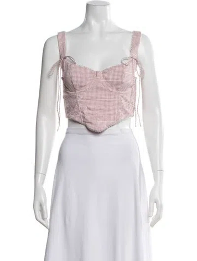 Pre-owned For Love & Lemons Plaid Print Square Neckline Crop Top In Pink