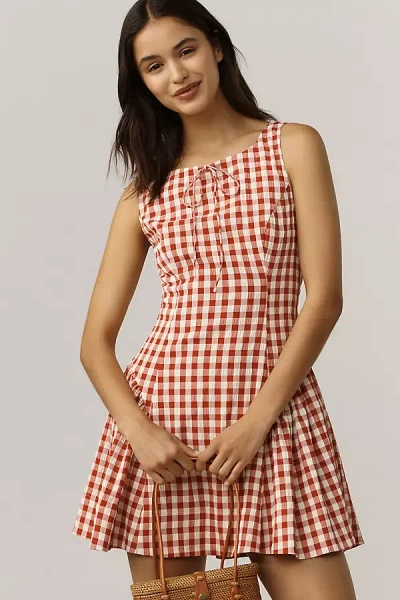 For Love & Lemons Pleated Gingham Mini Dress In Neutral