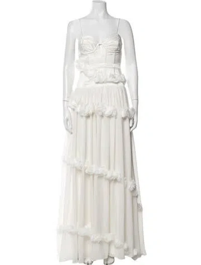 Pre-owned For Love & Lemons Plunge Neckline Long Dress In White