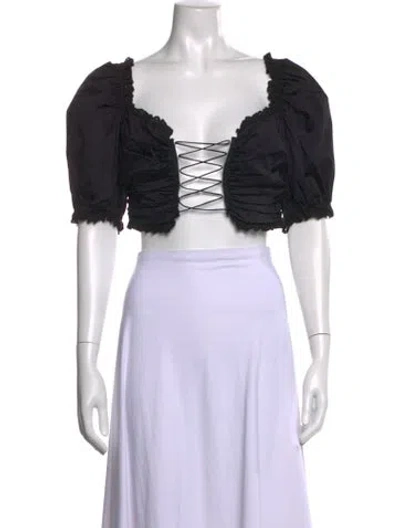 Pre-owned For Love & Lemons Plunge Neckline Short Sleeve Crop Top In Black