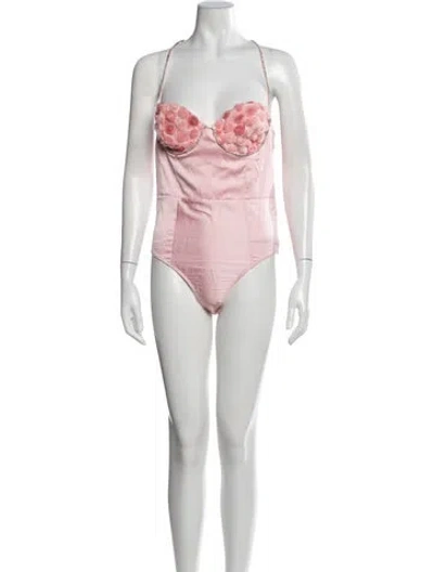 Pre-owned For Love & Lemons Plunge Neckline Sleeveless Bodysuit In Pink
