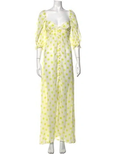 Pre-owned For Love & Lemons Polka Dot Print Long Dress In Neutrals