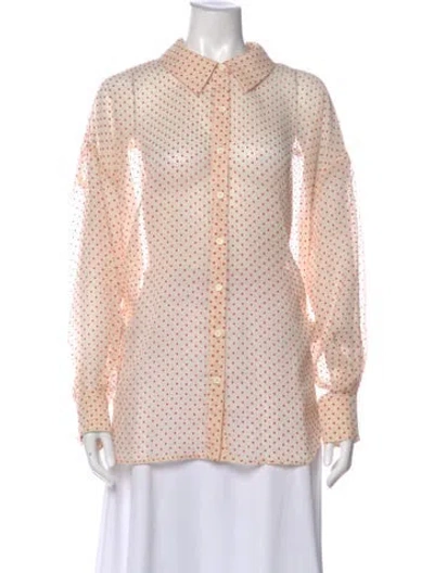 Pre-owned For Love & Lemons Polka Dot Print Long Sleeve Blouse In Neutral