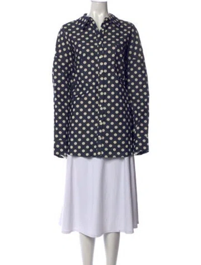 Pre-owned For Love & Lemons Polka Dot Print Long Sleeve Blouse W/ Tags In Blue
