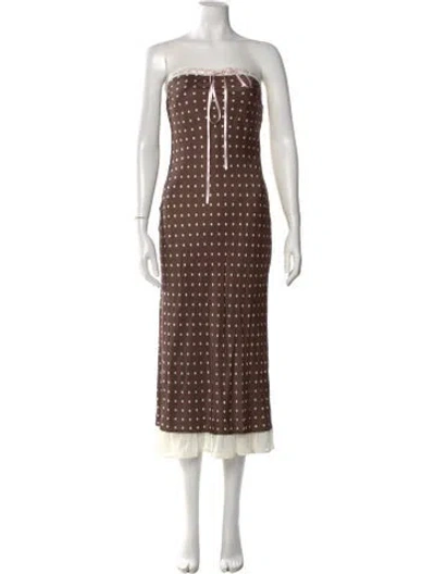 Pre-owned For Love & Lemons Polka Dot Print Midi Length Dress In Brown