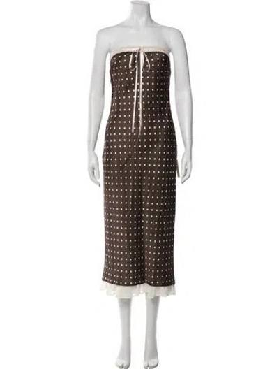 Pre-owned For Love & Lemons Polka Dot Print Midi Length Dress In Brown