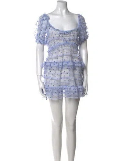 Pre-owned For Love & Lemons Polka Dot Print Mini Dress In Blue