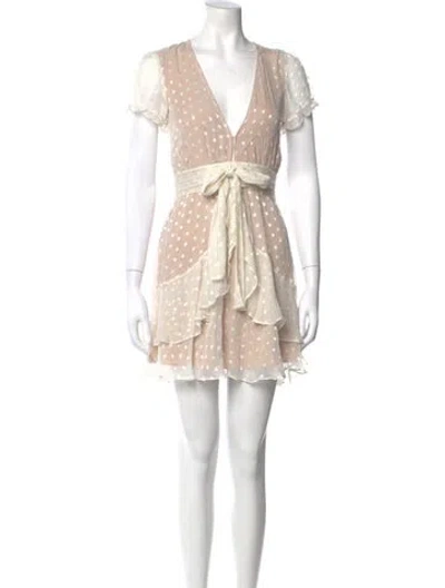 Pre-owned For Love & Lemons Polka Dot Print Mini Dress In Neutral