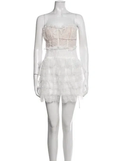 Pre-owned For Love & Lemons Polka Dot Print Mini Dress In White