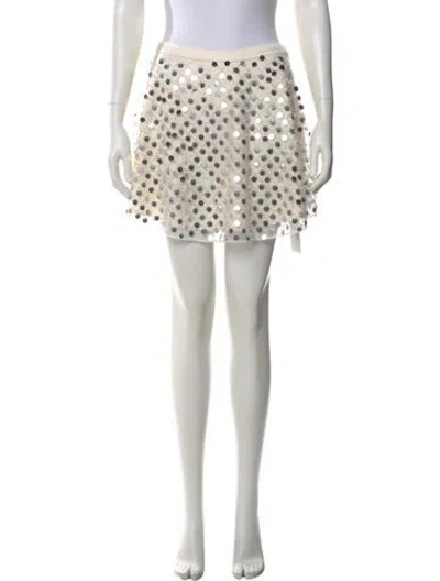 Pre-owned For Love & Lemons Polka Dot Print Mini Skirt In Neutral