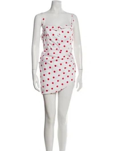 Pre-owned For Love & Lemons Polka Dot Print Square Neckline Romper In White