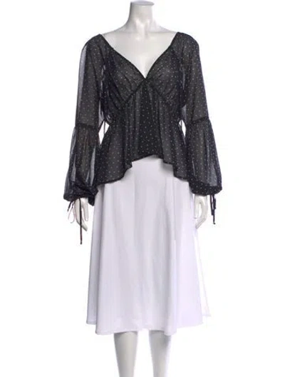 Pre-owned For Love & Lemons Polka Dot Print V-neck Blouse In Black