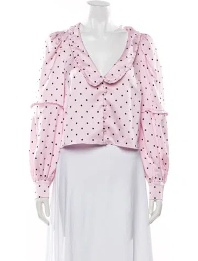 Pre-owned For Love & Lemons Polka Dot Print V-neck Blouse In Pink