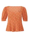For Love & Lemons Polka Dot Puff-sleeve Blouse In Orange