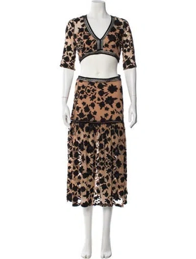 Pre-owned For Love & Lemons Printed Lace Trim Embellishment Skirt Set In Neutral