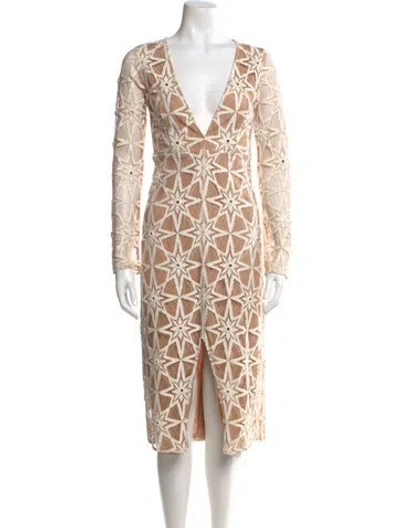 Pre-owned For Love & Lemons Printed Midi Length Dress In Neutral