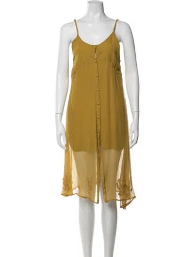 Pre-owned For Love & Lemons Printed Midi Length Dress In Yellow