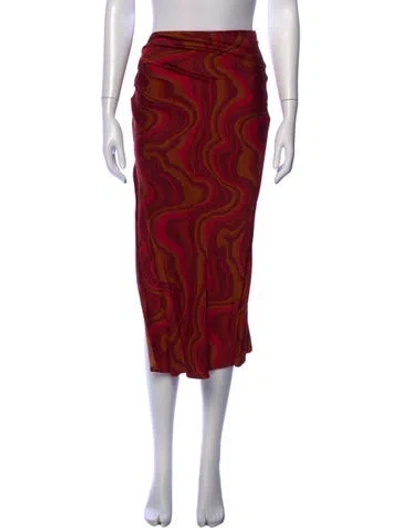 Pre-owned For Love & Lemons Printed Midi Length Skirt In Red