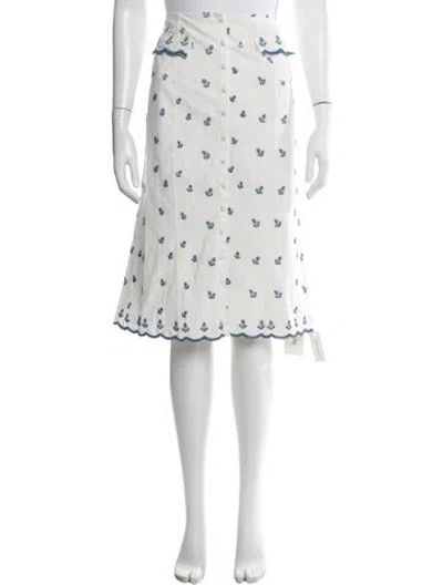 Pre-owned For Love & Lemons Printed Midi Length Skirt W/ Tags In White