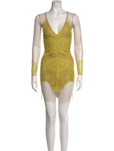 Pre-owned For Love & Lemons Printed Mini Dress In Yellow