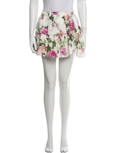 Pre-owned For Love & Lemons Printed Mini Skirt In White