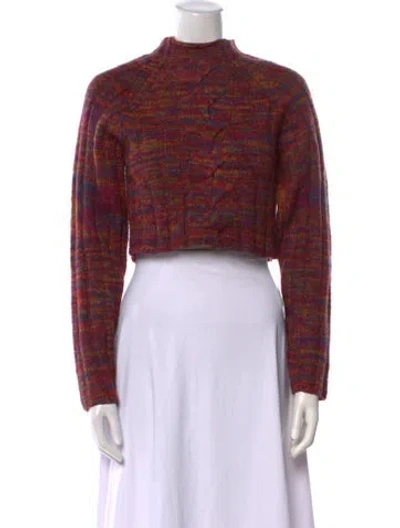 Pre-owned For Love & Lemons Printed Mock Neck Sweater In Burgundy