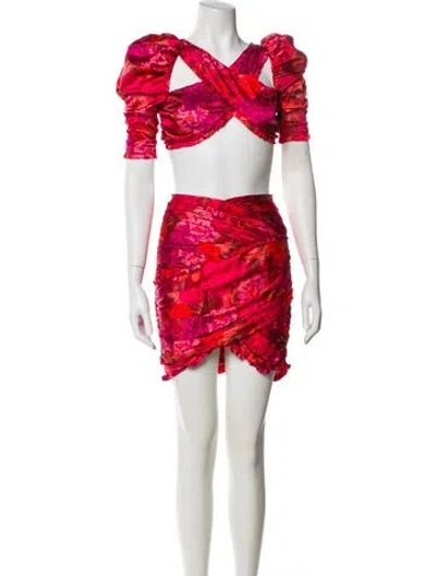 Pre-owned For Love & Lemons Printed Ruffle Embellishment Skirt Set W/ Tags In Red
