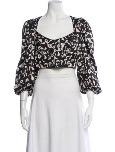 Pre-owned For Love & Lemons Printed Square Neckline Blouse W/ Tags In Neutral