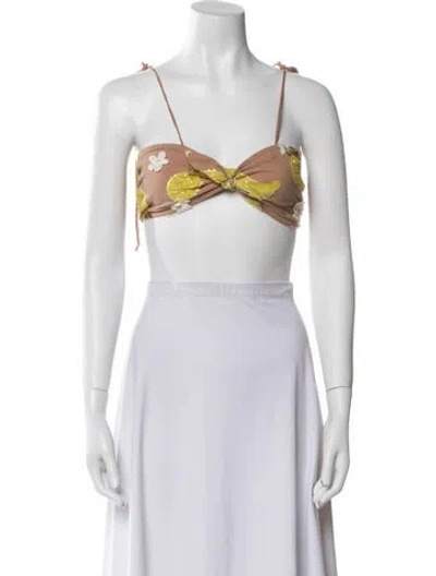 Pre-owned For Love & Lemons Printed Square Neckline Crop Top In Gold