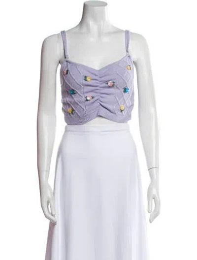 Pre-owned For Love & Lemons Printed Square Neckline Crop Top In Purple