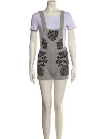 Pre-owned For Love & Lemons Printed Square Neckline Romper In Neutral