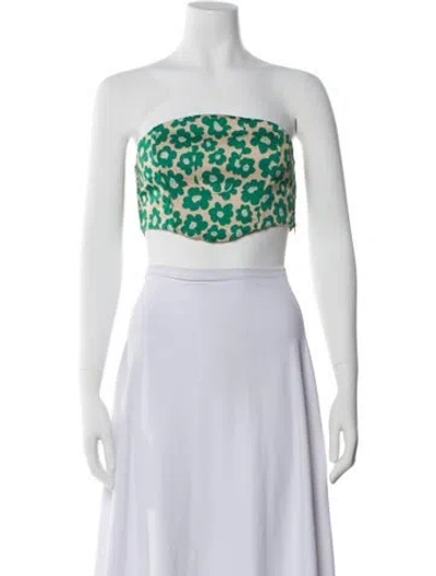 Pre-owned For Love & Lemons Printed Strapless Crop Top In White