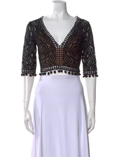 Pre-owned For Love & Lemons Printed V-neck Crop Top In Black