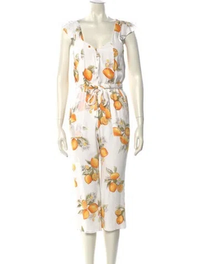 Pre-owned For Love & Lemons Printed V-neck Jumpsuit In Multi