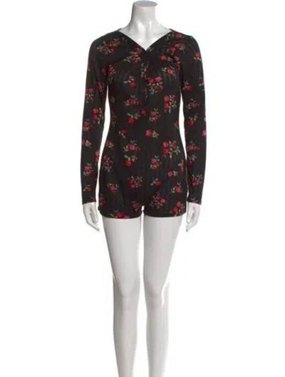 Pre-owned For Love & Lemons Printed V-neck Romper In Black