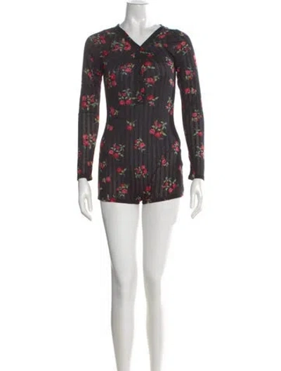 Pre-owned For Love & Lemons Printed V-neck Romper In Black