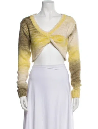 Pre-owned For Love & Lemons Printed V-neck Sweater In Yellow