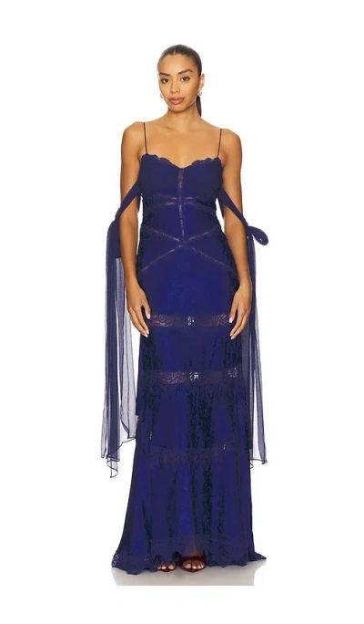 For Love & Lemons Rita Lace Gown In Blue