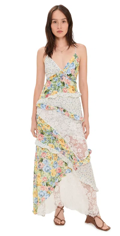 For Love & Lemons Rosalyn Maxi Dress In Yellow Blue