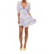 For Love & Lemons Rosalyn Print Ruffle Puff Sleeve Minidress In Purple