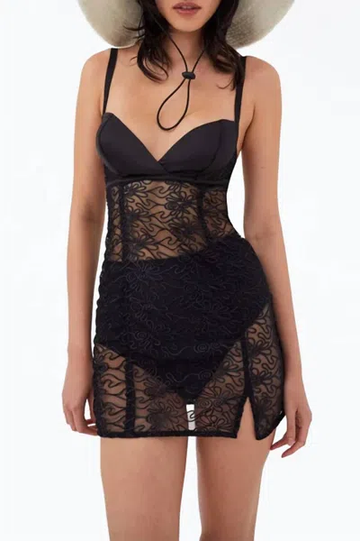 For Love & Lemons Rosanna Mini Mean Dress With Matching High Waisted Panty In Black