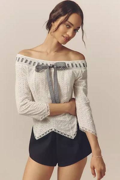 For Love & Lemons Rosie Ribbon Top In Neutral