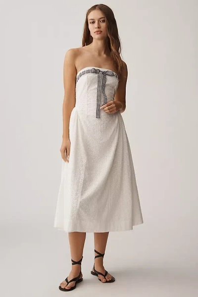 For Love & Lemons Rosie Strapless Bow Midi Dress In White