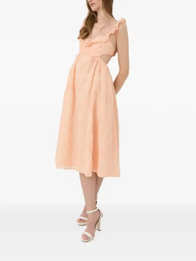 For Love & Lemons Ruffled Cut-out Midi Dress In Neutral