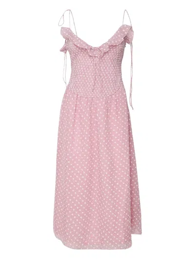 For Love & Lemons Ruffled Polka-dot Midi Dress